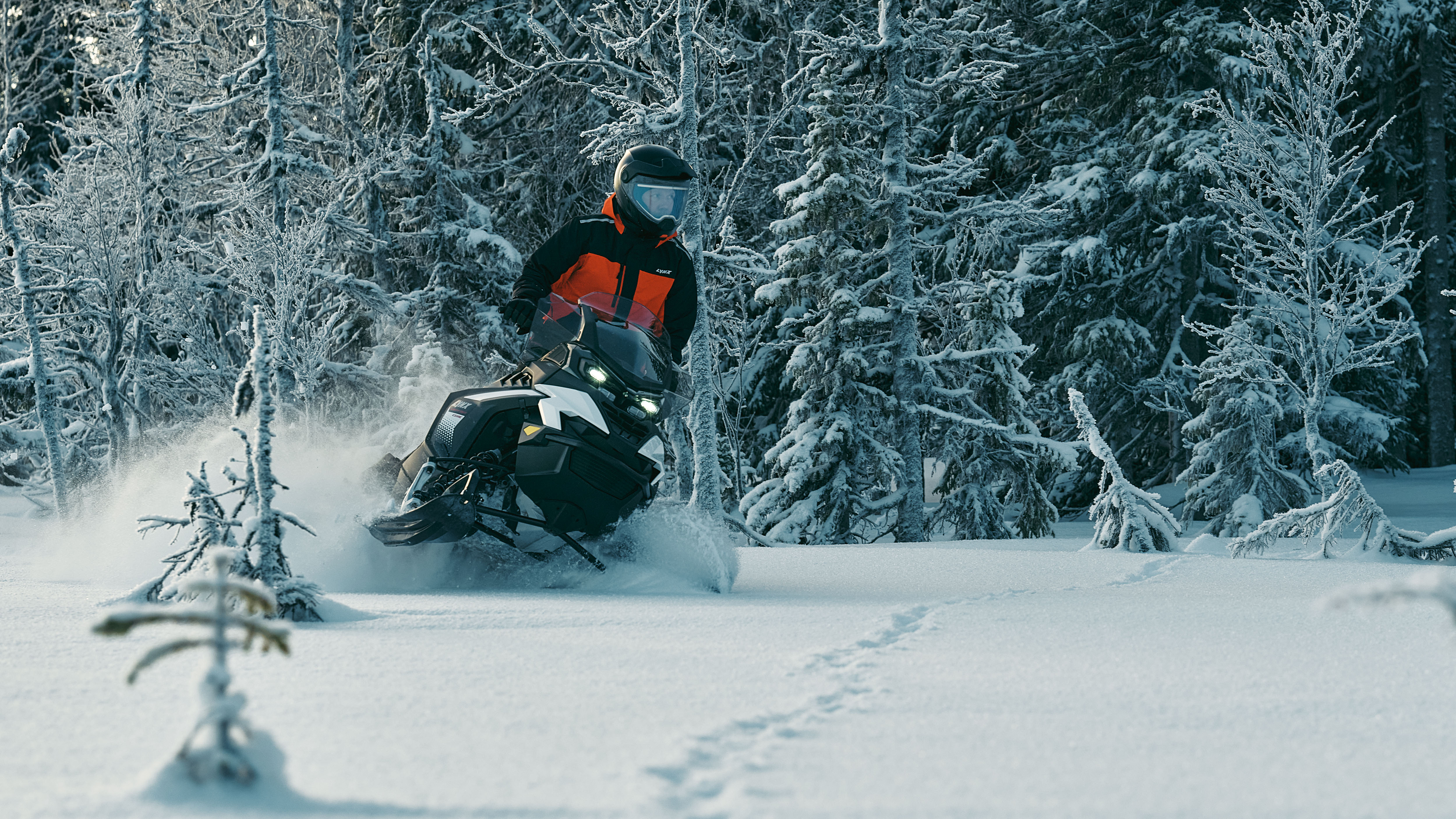 49 Ranger 600 EFI snowmobile riding on forest