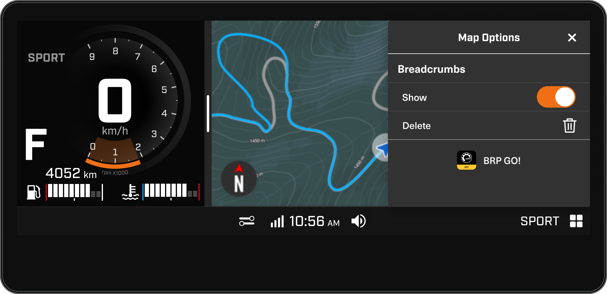 Lynx built-in GPS map options displayed on the 10.25-inch touchscreen.