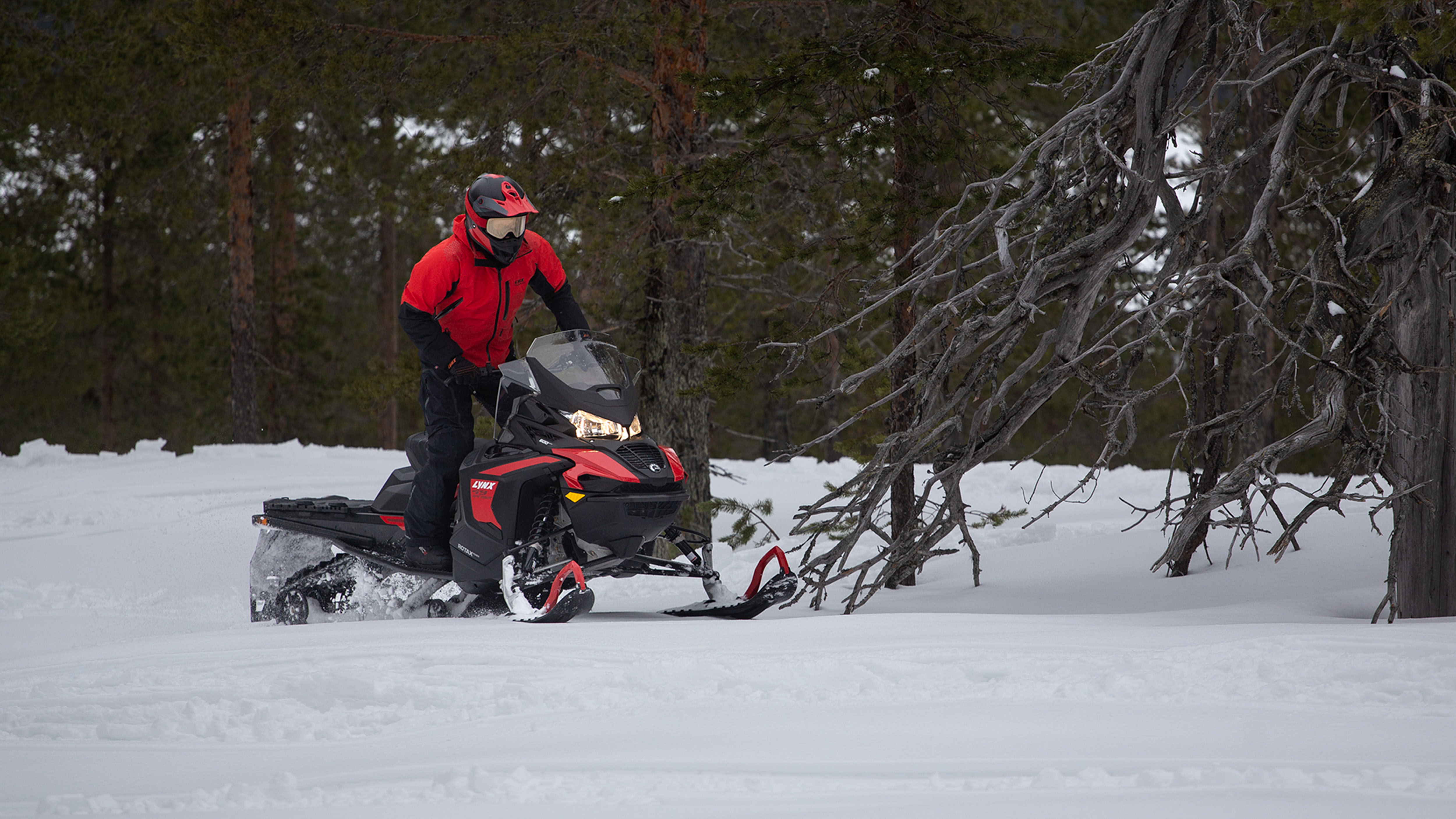 49 Ranger 600 EFI snowmobile riding on forest